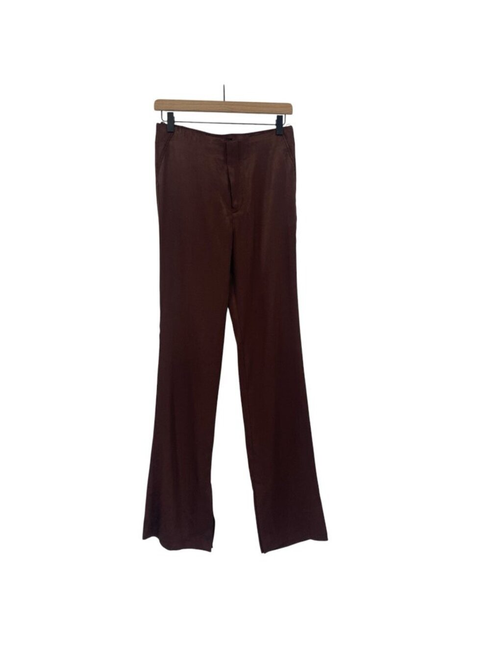 Zara Women’s Size M Brown Satin High Waist Split Hem Boot Cut Viscose Pants